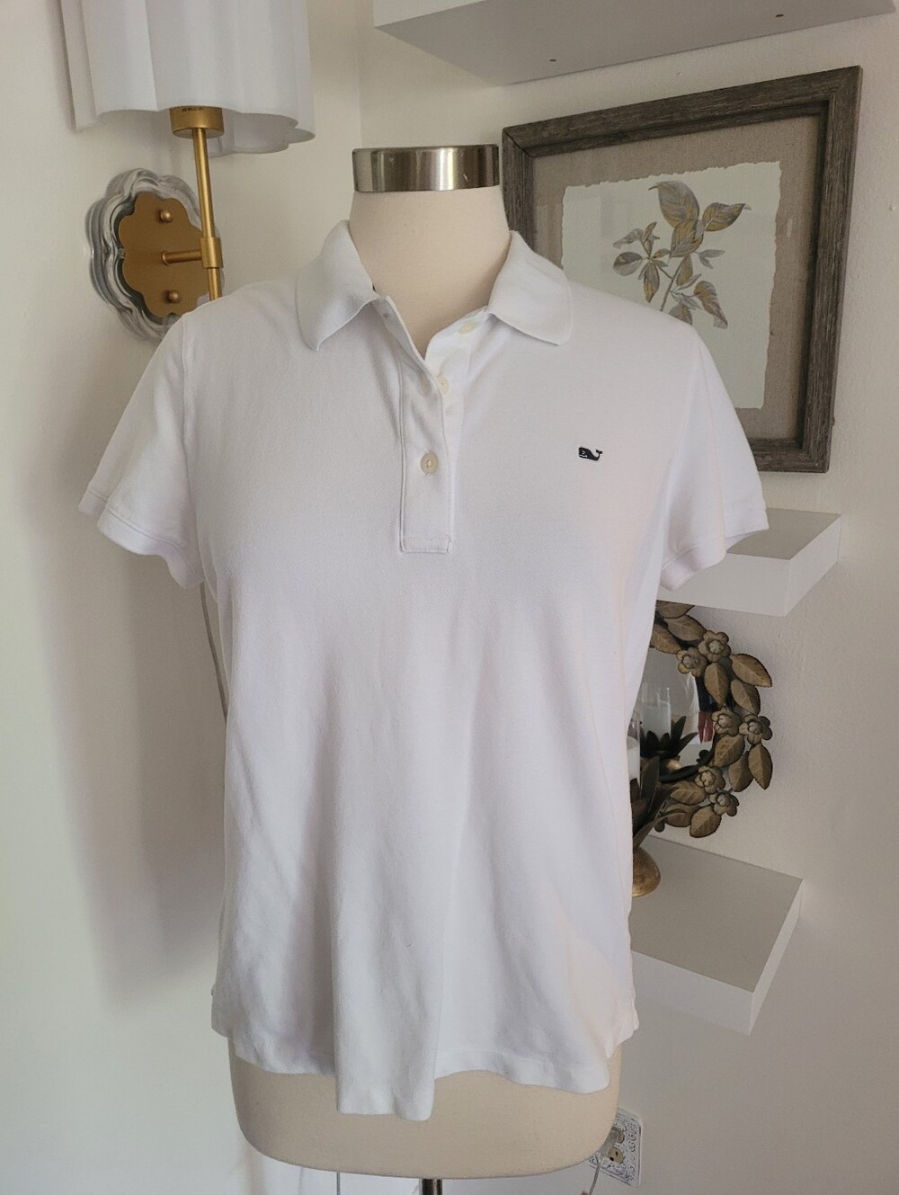 Vineyard Vines For Target White Polo Shirt with Navy Whale Emblem Large